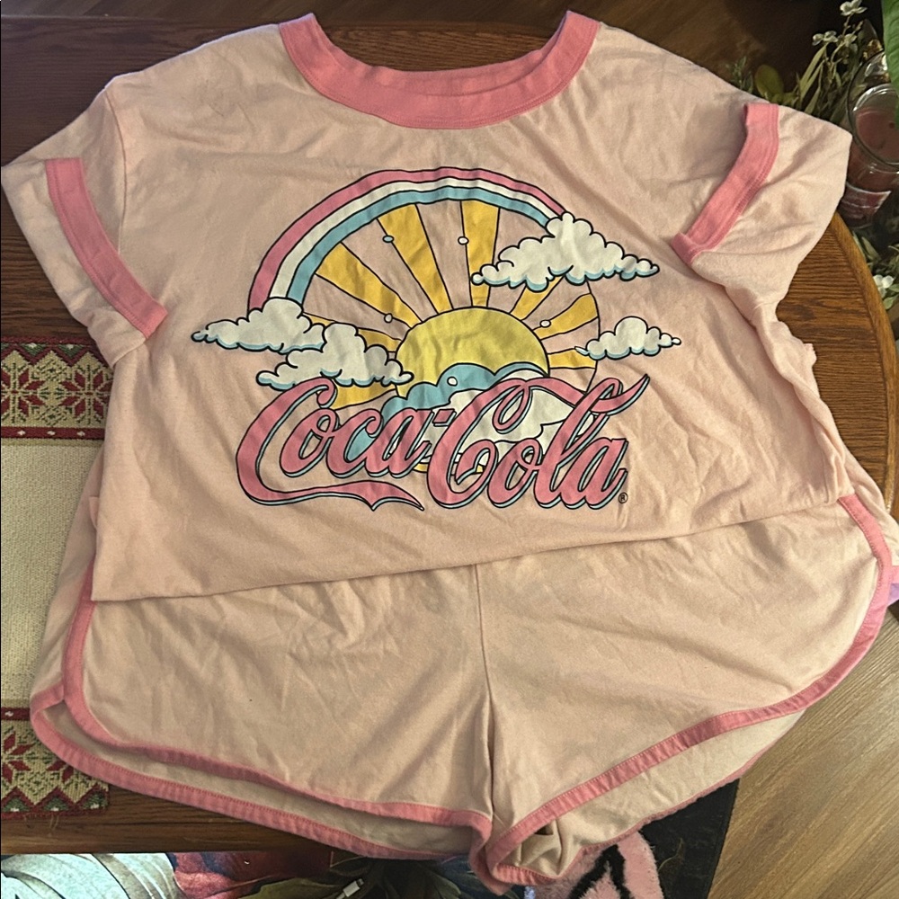 Coca-Cola Pastel Pink Pajamas-Lounge wear Shorts Set!!💗🌤️🌈